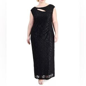 Connected Apparel Cutout-Detail Lace Maxi Dress Black Women’s Sz 10